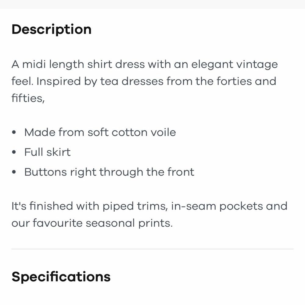 Seasalt Cornwall Womens Organic Cotton Lottie Charlotte Midi Dress Sz 6 Floral - Picture 10 of 10